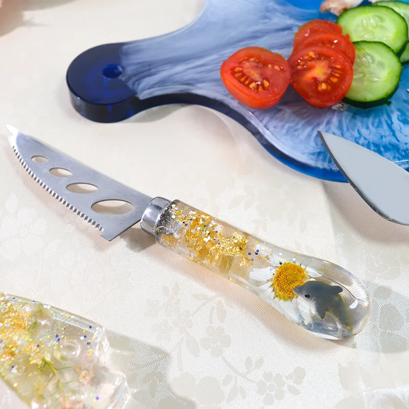 W436 New Knife  Fork Handle Epoxy Resin Mold DIY Rectangle&Round  Western Tableware Set Storage Tray Silicone Mold