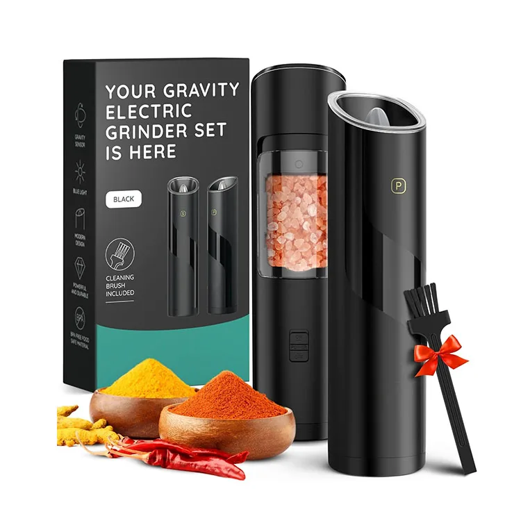 Electric gravity salt and pepper grinder set spice jar rechargeable Black pepper mill grinder