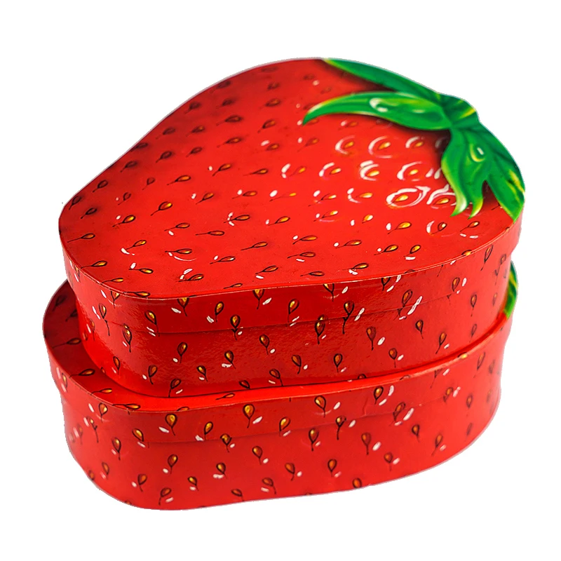 Fresh Strawberry Shape Glossy Film Coating Gift Box Graduation Wedding Keepsake Present Box