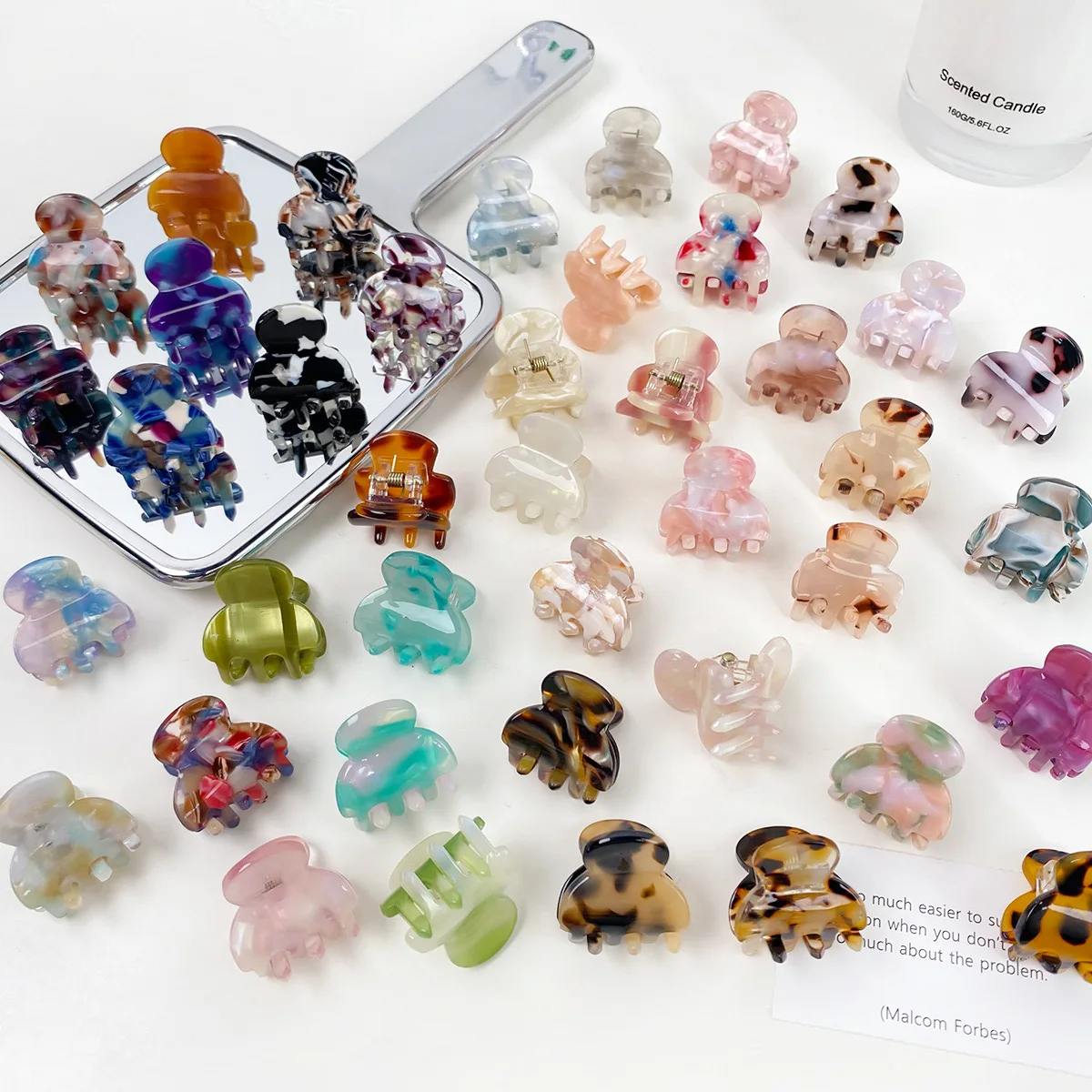 2024 New Trendy Floral Print Small Pink Hair Claws Cute Cellulose Acetate Mini Hair Claw Clips For Girls