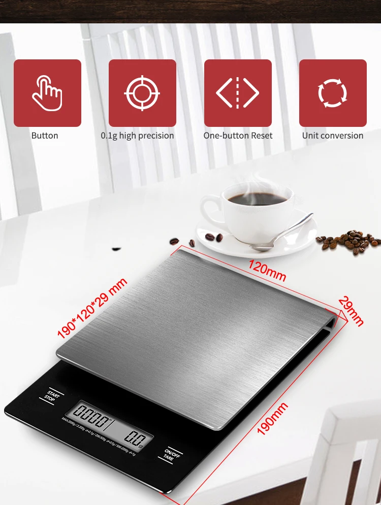 10% Off Stainless Steel Black Low Battery Food Kitchen Coffee Scale With Timer