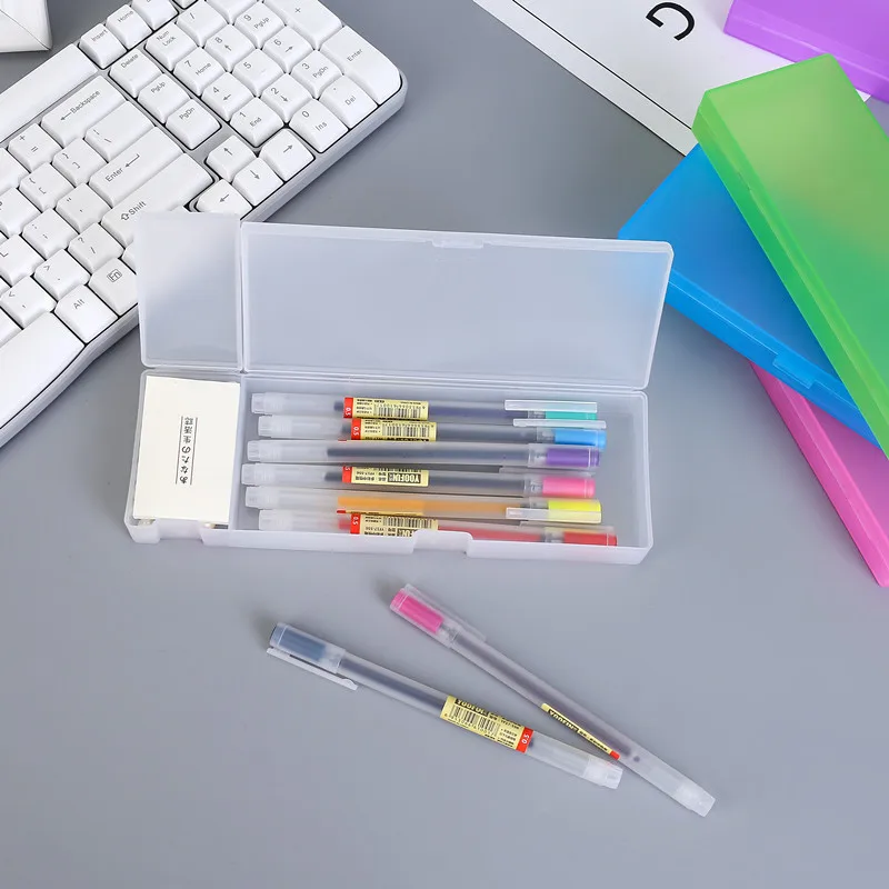 clear Colorful lengthen Plastic Pencil Box Sketch translucent frosted Pencil Case Plastic Stationery Case Amazon Hot Sale