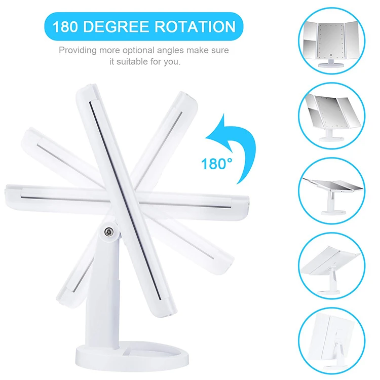 
OEM Service Professional Luminous LED Cosmetic Mirror With Lamp Touch Screen Tabletop Make Up Mirror Folded On Three Sides 