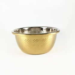 LIHONG Chinese Style Stainless Steel Kitchen Dinnerware Large Fish Scale Lines Gold Food Mixing Bowl Washing Vegetables Basin