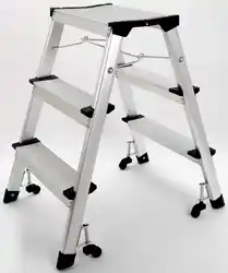 Factory 2 tiers Rolling Safety foldable  Aluminium 3 steps  Folding Step Ladder With wheels
