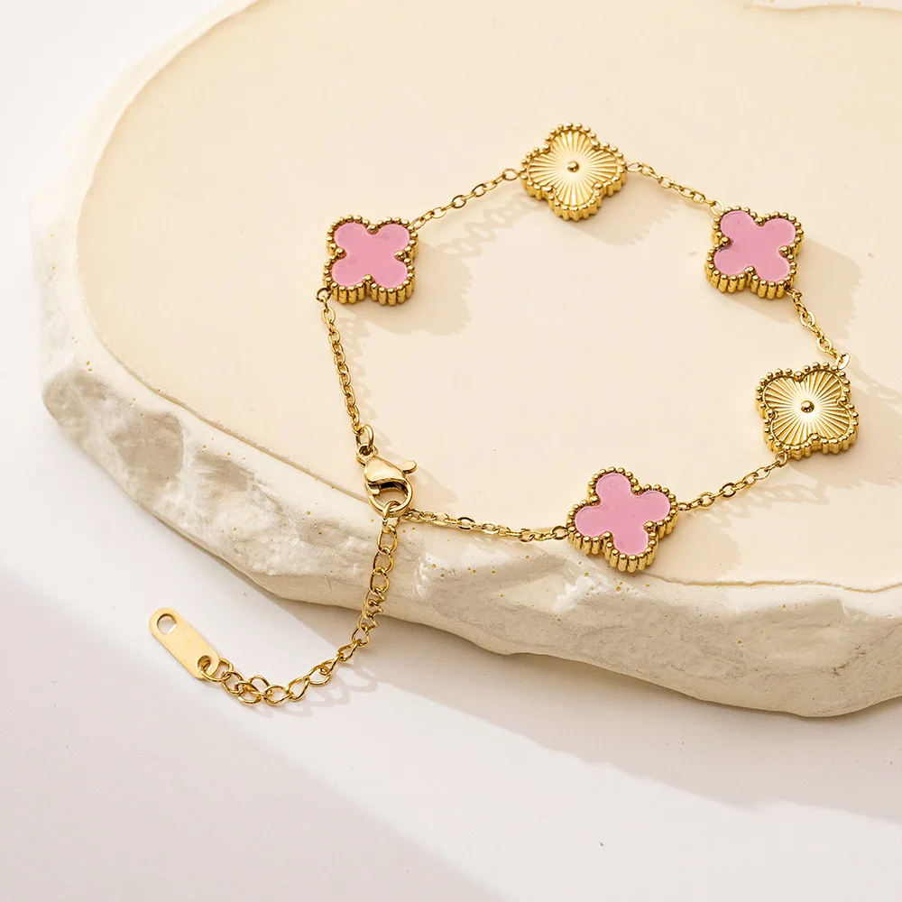 custom four leaf clover bracelet pink blue green black clover  four leaf  bracelet set