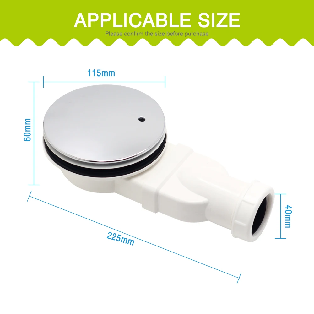 GUIDA 726213 90mm Slim Extra Low Profile ABS Plastic Bathroom Shower Tray Waste Trap With Cover 115mm Chromed for UK Market