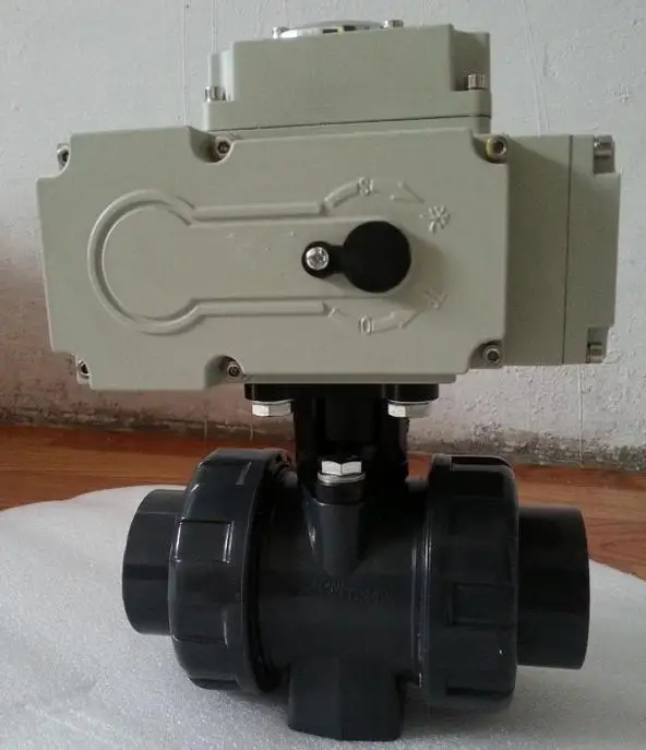
UPVC double union thread DC 24V normally close motorized PVC plastic ball valve 