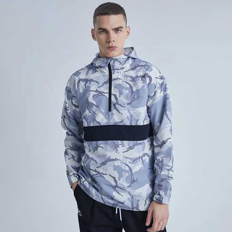 Splicing Camouflage Pullover Hoodie Jacket Half Zipper Camo Jacket