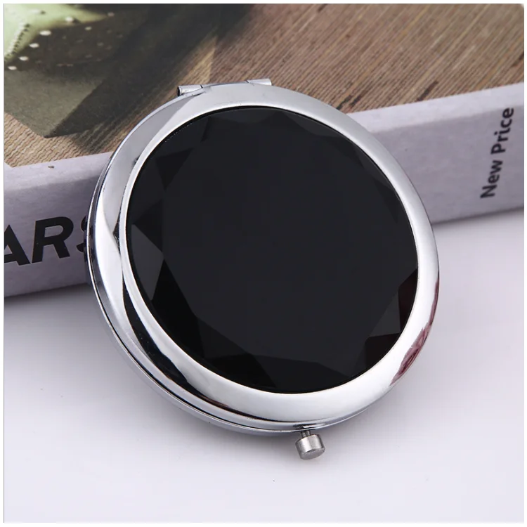 Металлическое Складное двухстороннее портативное маленькое декоративное зеркало с кристаллами для макияжа