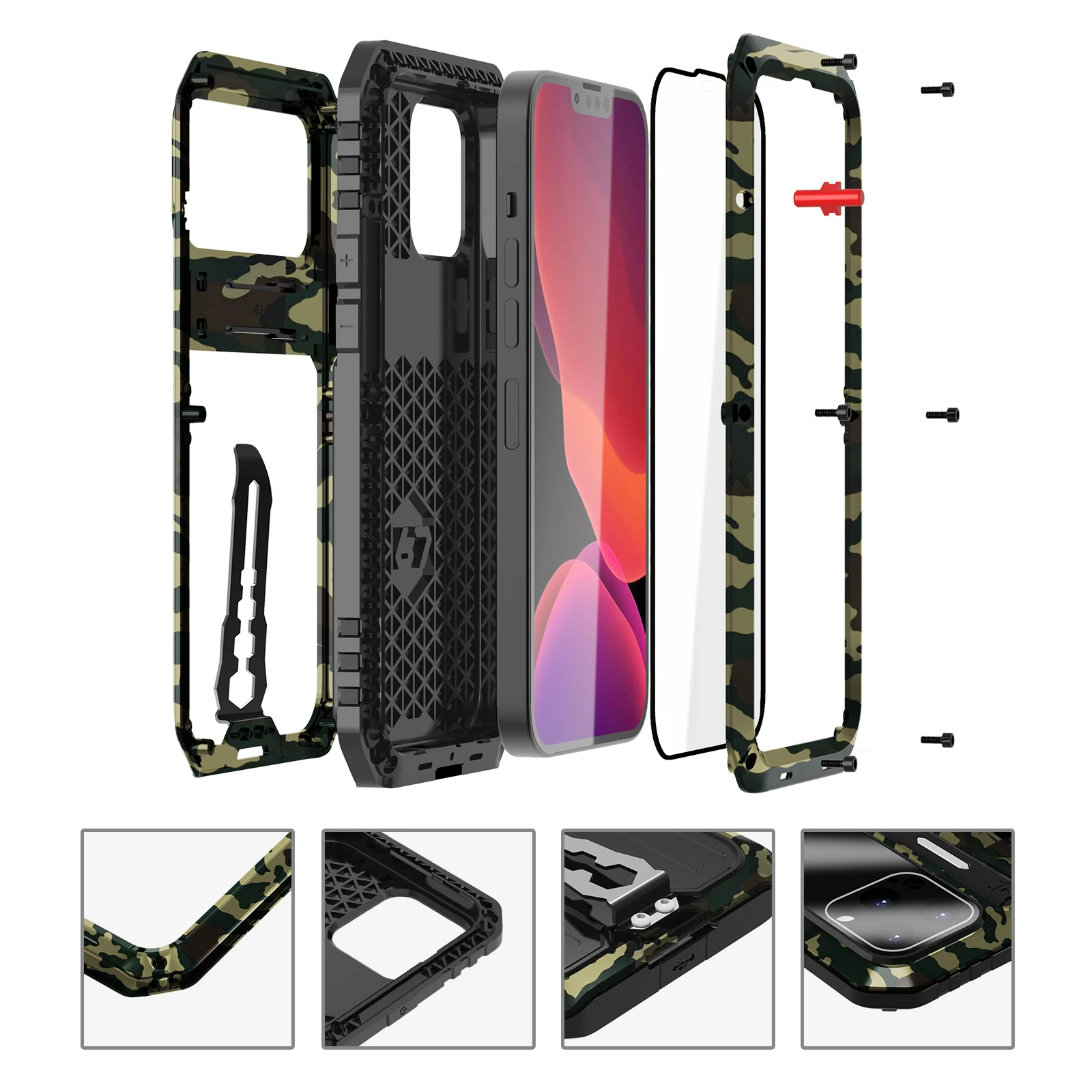 Metal Bumper With Belt-Clip & Holder Lens Camera Protection Armour Case For iPhone 14 Pro Max 14 Plus mobile phone bag & Case