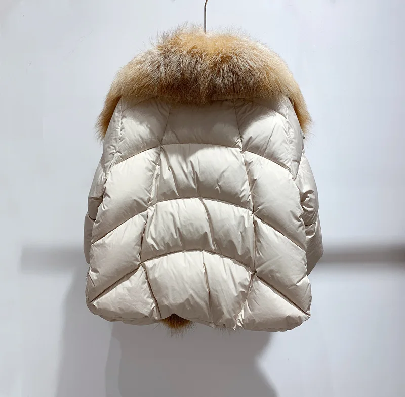 New Arrivals Puffer Bubble Goose Down Coat Women With Detachable Natural Silver Fox Fur Collar Thick and Warm Parka Women