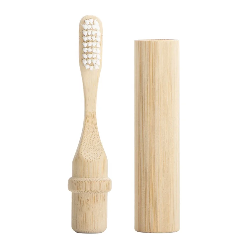 Replaceable Bamboo Toothbrush Personalised Premium Travel Hotel Wooden Charcoal Round Bamboo Toothbrush with Natural Bristles