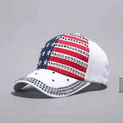 New Design Rhinestone America Flag Hat Casual Diamond USA Baseball Hat