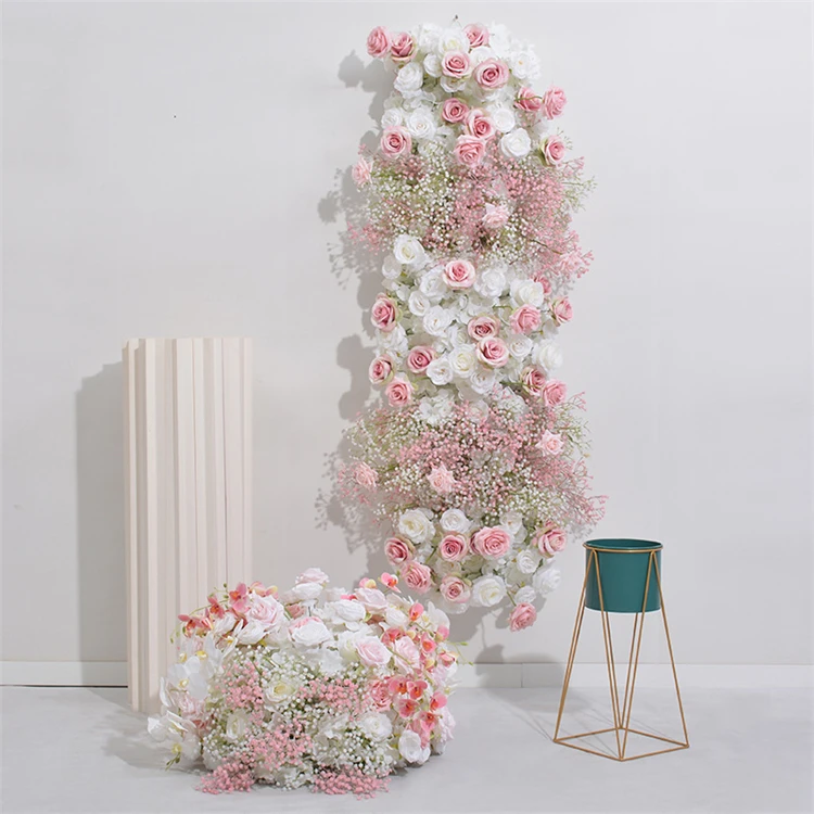 Rose Baby Breath Orchid White and Pink Flower Ball Wedding Centerpiece Event Hanging Backdrop Artificial Flower Runner Row Decor