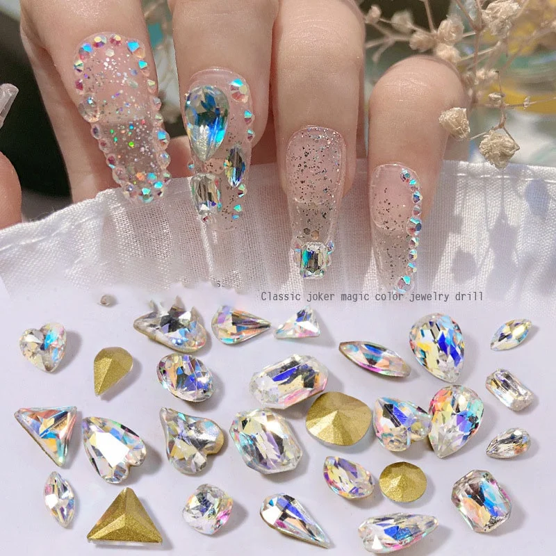 Paso Sico Manicure Crystal Stone Laser Shine Drop Octagon Loose Point Back Nail Rhinestones for DIY Handmade Nail Art Decoration