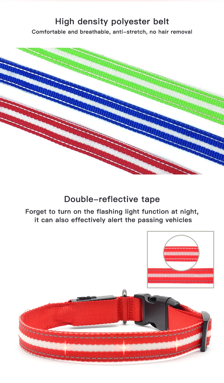 wholesale stock Popular USB charging light pet collar LED flash dog walking collar for dog cat