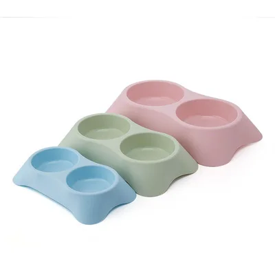 Cheap Low Price Medium Size Plastic Double Bowl Pet Dog Water Food Feeding Bowl