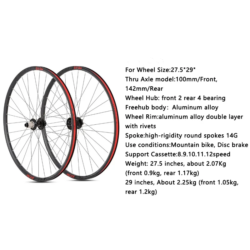 Mountain Bike Wheelset Disc Brake Barrel Shaft MTB Wheel 27.5/29inch Four-palin for 8-12s Cassette Flywheel