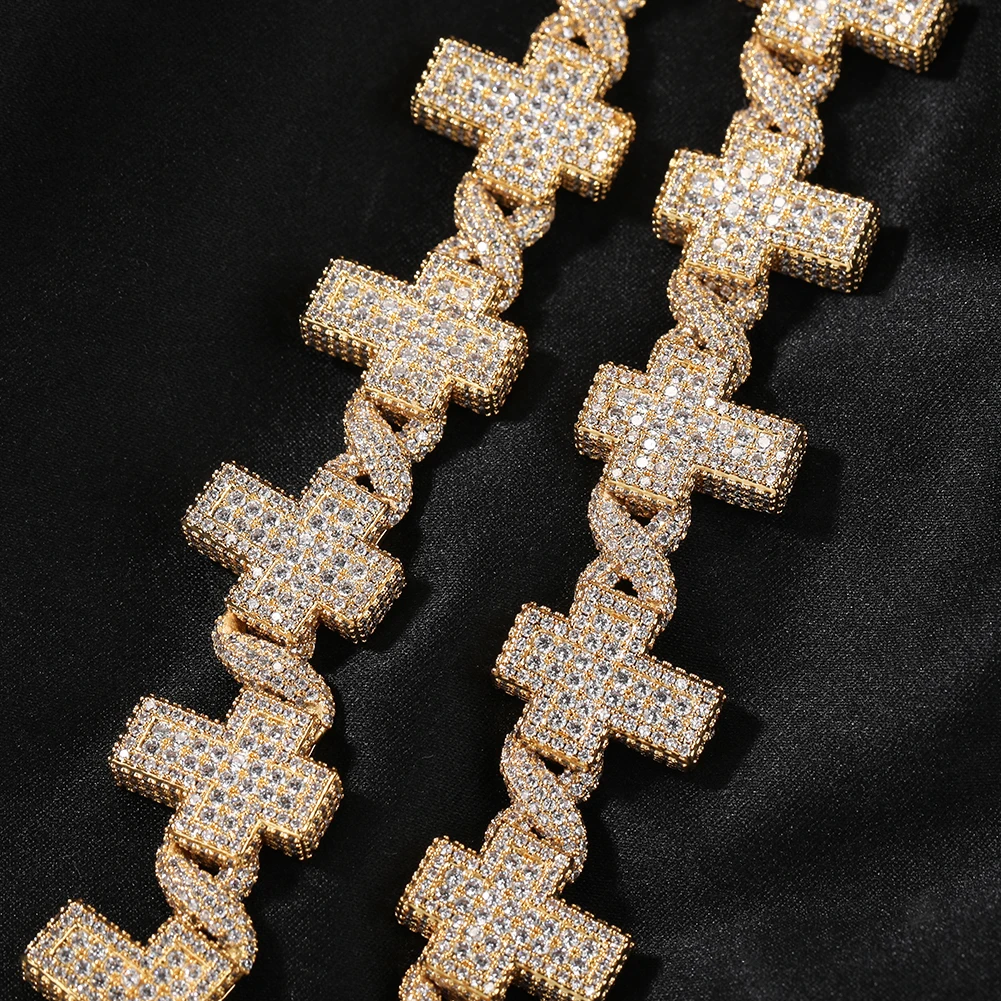 Hip Hop Copper Inlaid Cubic Zirconia Infinite 18k Gold Plated Dainty Cross Chain Cross Iced Out Cross Cuban Link Chain Necklace