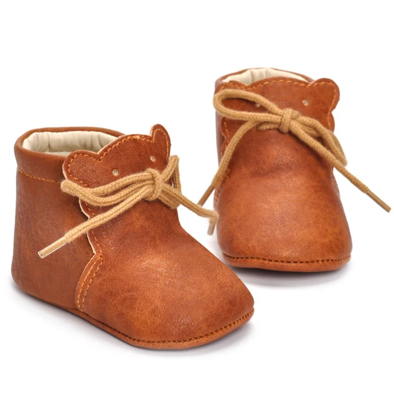 
Brown shoes for baby girls and boys in PU leather - Soft sole boot 