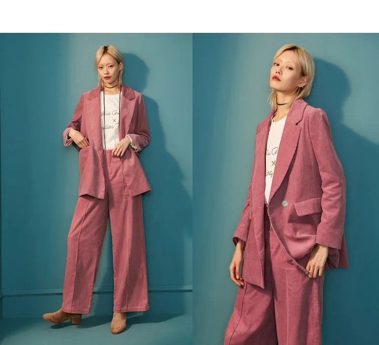 
New Design Pink Retro corduroy suit for women fashion suit 