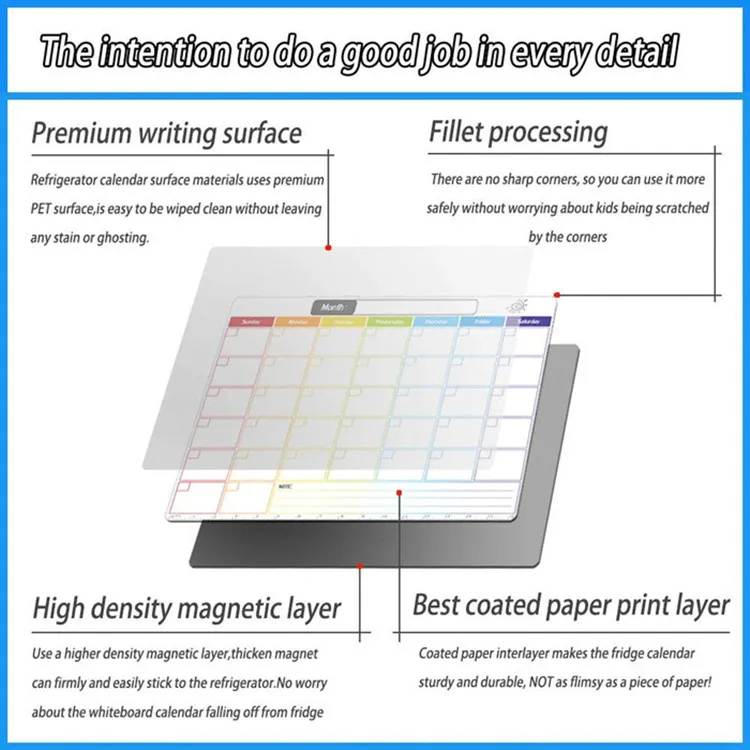 Fridge Custom Stain Resistant Fridge Magnet Calendar Dry Erase Witheboard Weekly Planner OEM Customized Single Packaging Custom