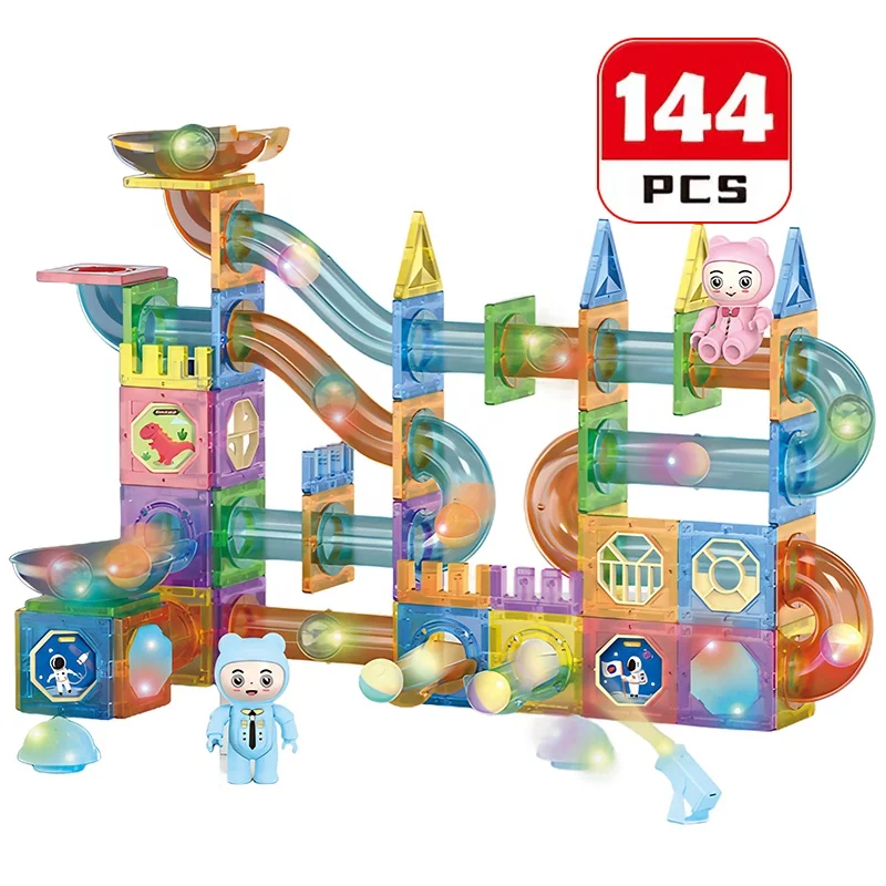 Factory Direct Wholesale Educational Toy DIY Assembly Magnetic Tiles Bricks Marble Run 3D Puzzle Magnet Castle Building Blocks
