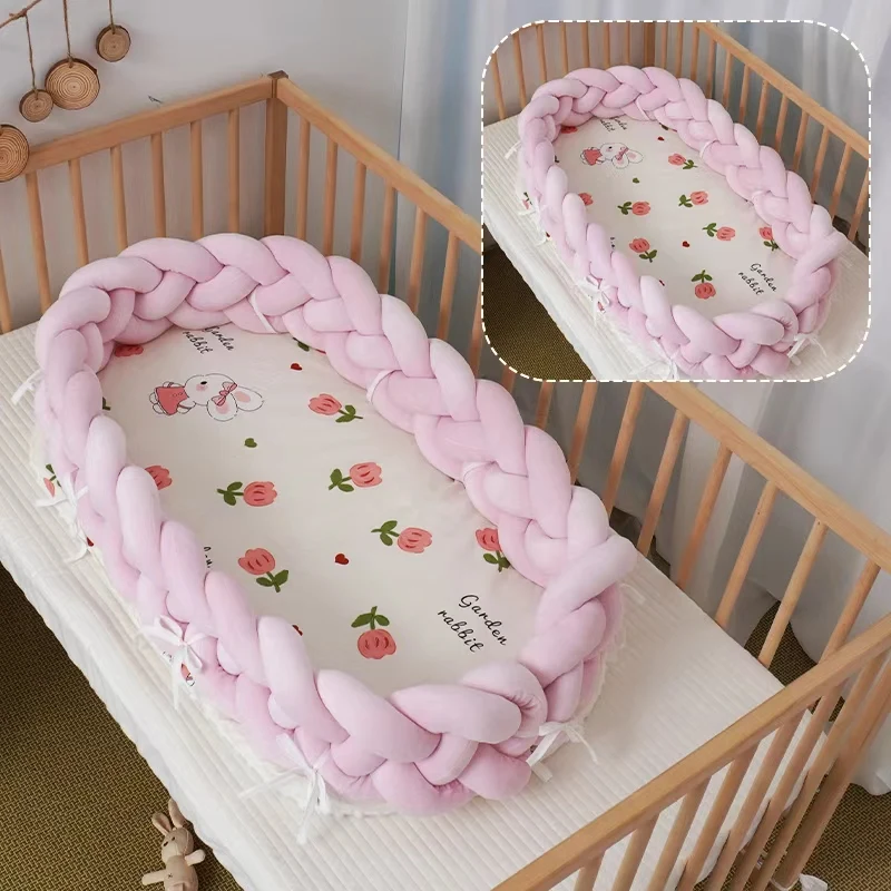 Removable and washable 100% cotton pink blue sleeping newborn baby nest bed bumper for cradle