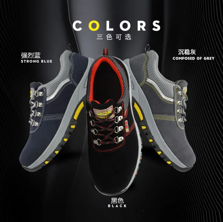 Low cut suede cow leather  steel toe steel mid plate safety shoes, genuine leather men work shoes