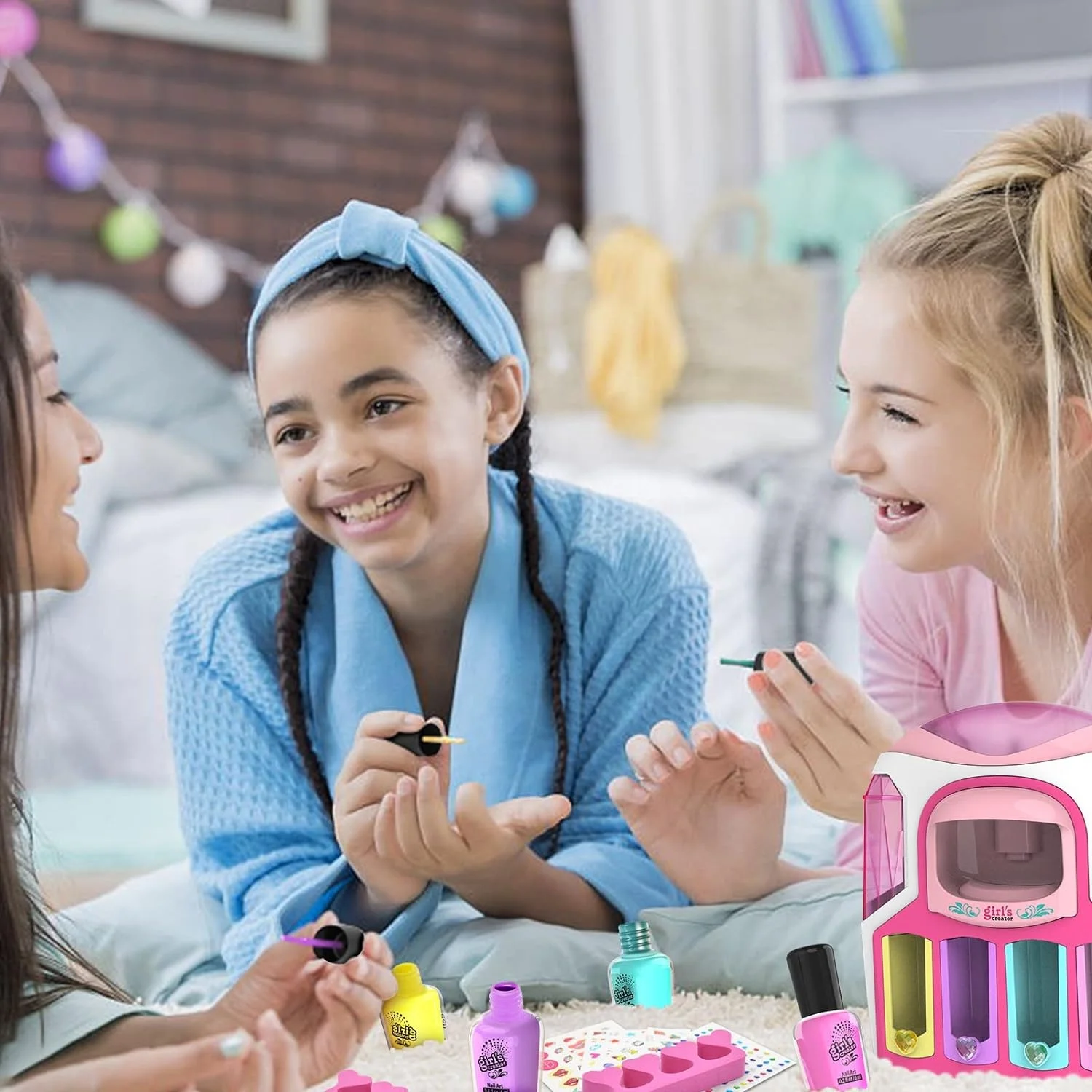 2 In 1 Nail Dryer Set Kids Nail Polish Kit for Girls DIY Sticker  Fashion Icons Stickers Nail Studio Manicure Play Party Gift