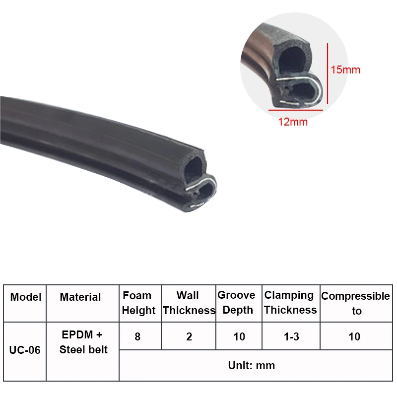 Car Door Frame Anti-skid U Channel With Sponge Bulb Seal Strips