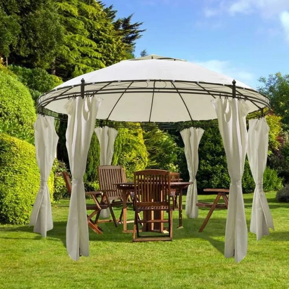 
Classic European Round Dome Hexagonal Steel Garden Gazebo Party Tent with Side Wall Netting and Six Stands 