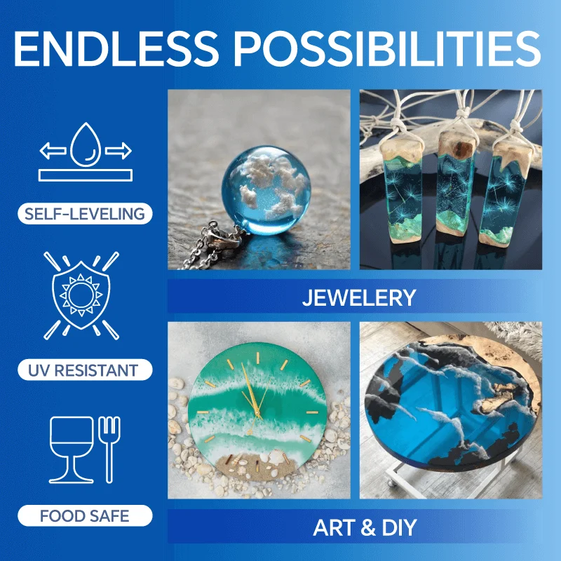 Epoxy Resin Crystal Clear Not Yellowing No Bubble Self Leveling Easy Mix 1:1 Casting & Coating DIY Jewelry Making 1 gallon