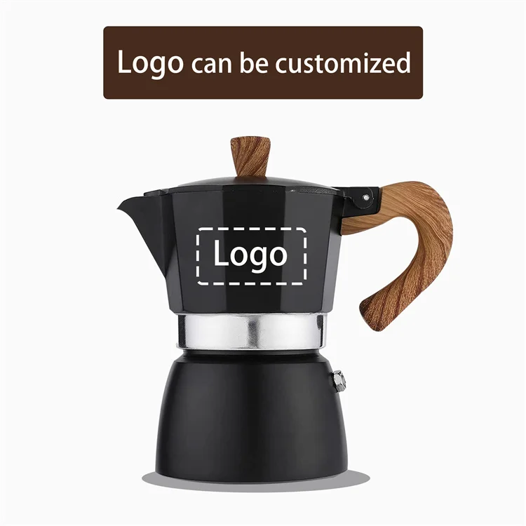 Harmony High Quality Italian Cafetera Wood Stainless Steel Stovetop Espresso Maker Aluminum Coffee Moka Pot