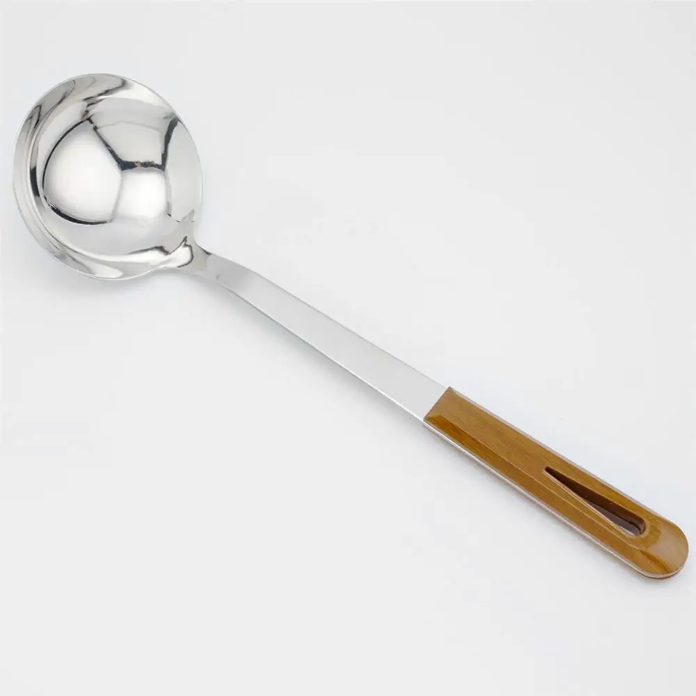 Wooden style ABS plastic handle thick stainless steel kitchen cooking utensils set slotted spatula spoon cookware gadget