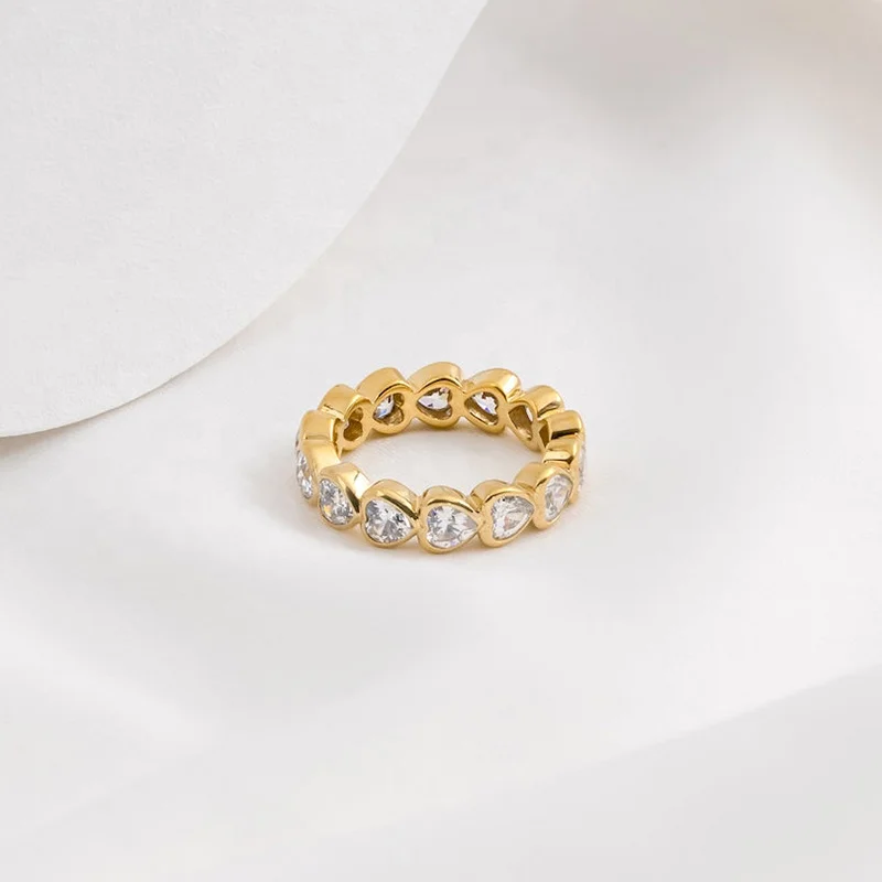 Milskye gold plated elegant heart bezel 14k gold vermeil 925 silver ring