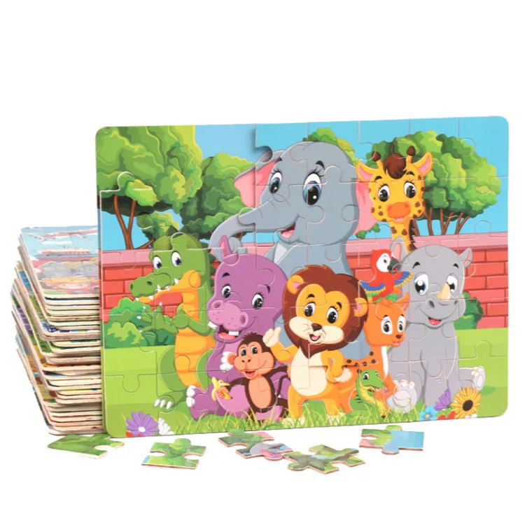 
24 / 40/ 60 Juguetes Educational Developmental Baby Kids Training Toy Cartoon Animal Wooden Puzzle 