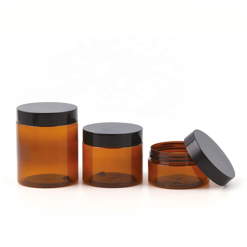 Wholesale Food Grade 100g 120g 150g 200g 250g 300g 400g 500g Amber Clear PET Plastic Jar With Plastic Screw Cap