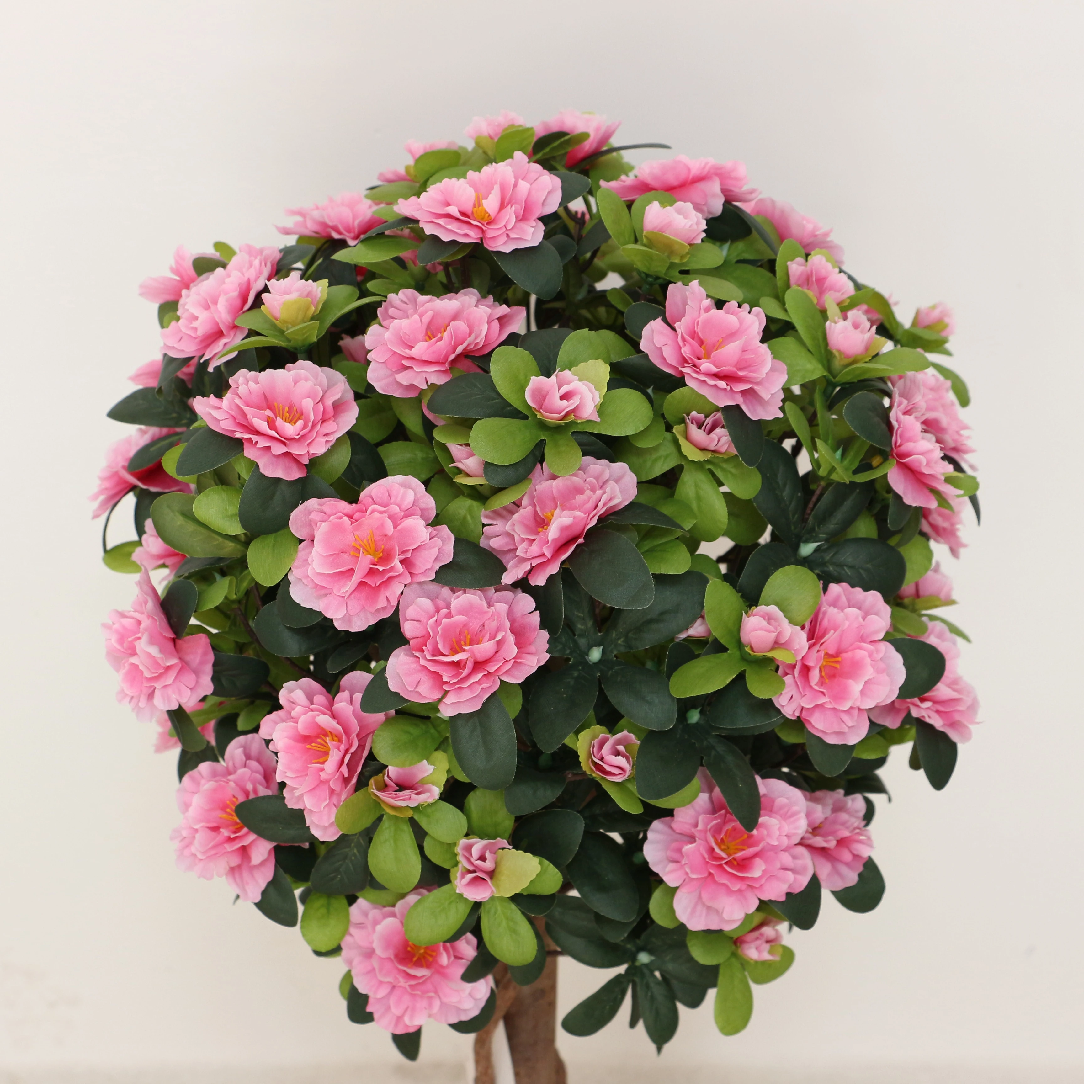 In stock factory inventory 3ft artificial azelaa pink flower topiary single ball tree for home indoor decoration