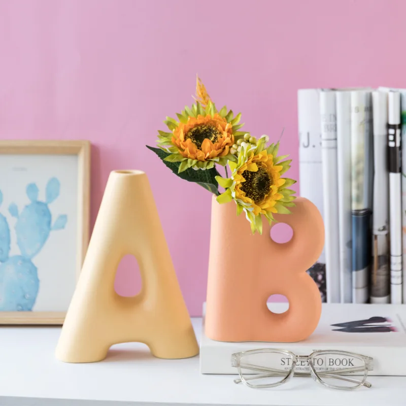 European ceramic vases frosted letters AB ornaments retro large caliber matte