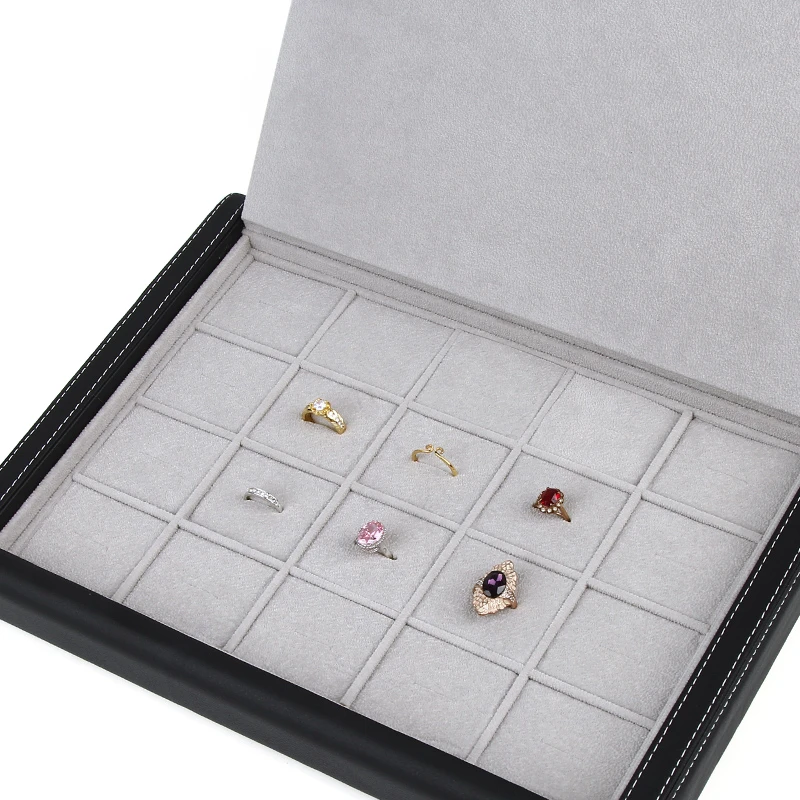 Unique Linen Velvet Ring Beige Pu Leather Necklace White Acrylic Set Custom Cards Case Wood Jewelry Organizer Display