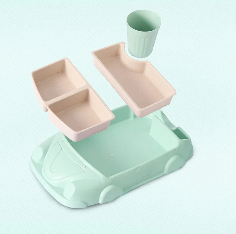 Creative Cartoon Car Dinner Plate Bamboo Fiber Baby Food Bowl Home Division Tableware Set High Quality Plastic Container Accept