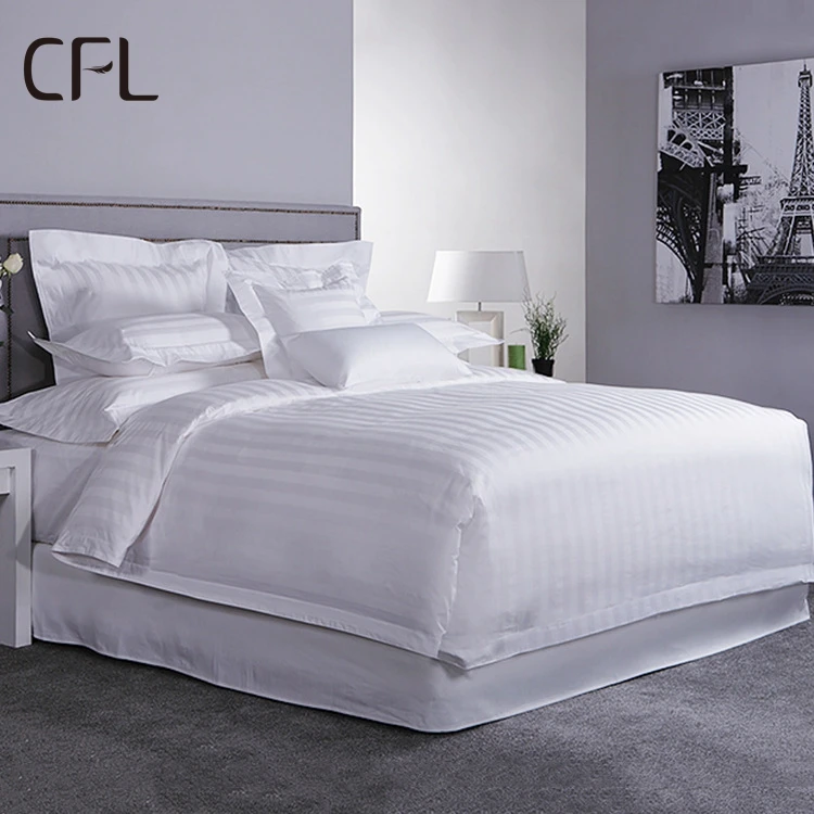 CFL Luxury bedspread Designs Satin Stripe 100 Egyptian Cotton Single Bedding Linen Sheet Set White Bed Sheets Hotel