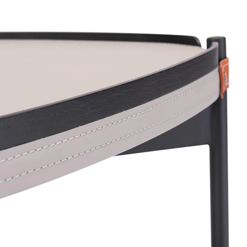 
Guangzhou factory simple style Gray Pu leather stool Triangle coffee table with wood legs 