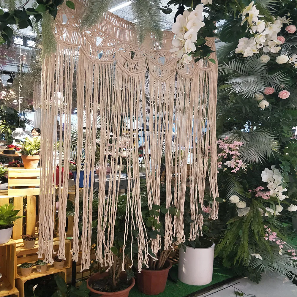 Partycool Beige Macrame Hanging Cotton Handmade Art Home Large Woven Wall Decor Boho Wedding Tapestry Backdrop Arch Art Curtain