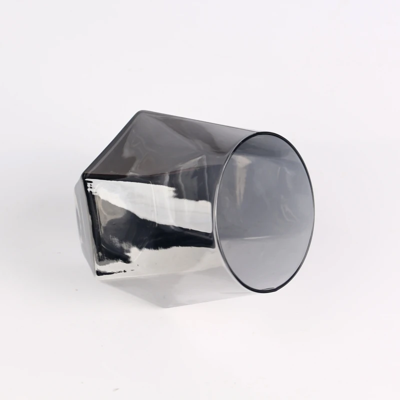 Diamond Shape Electroplated Smoky Grey Hexagonal Glass Cup Water Cup Whiskey Cup
