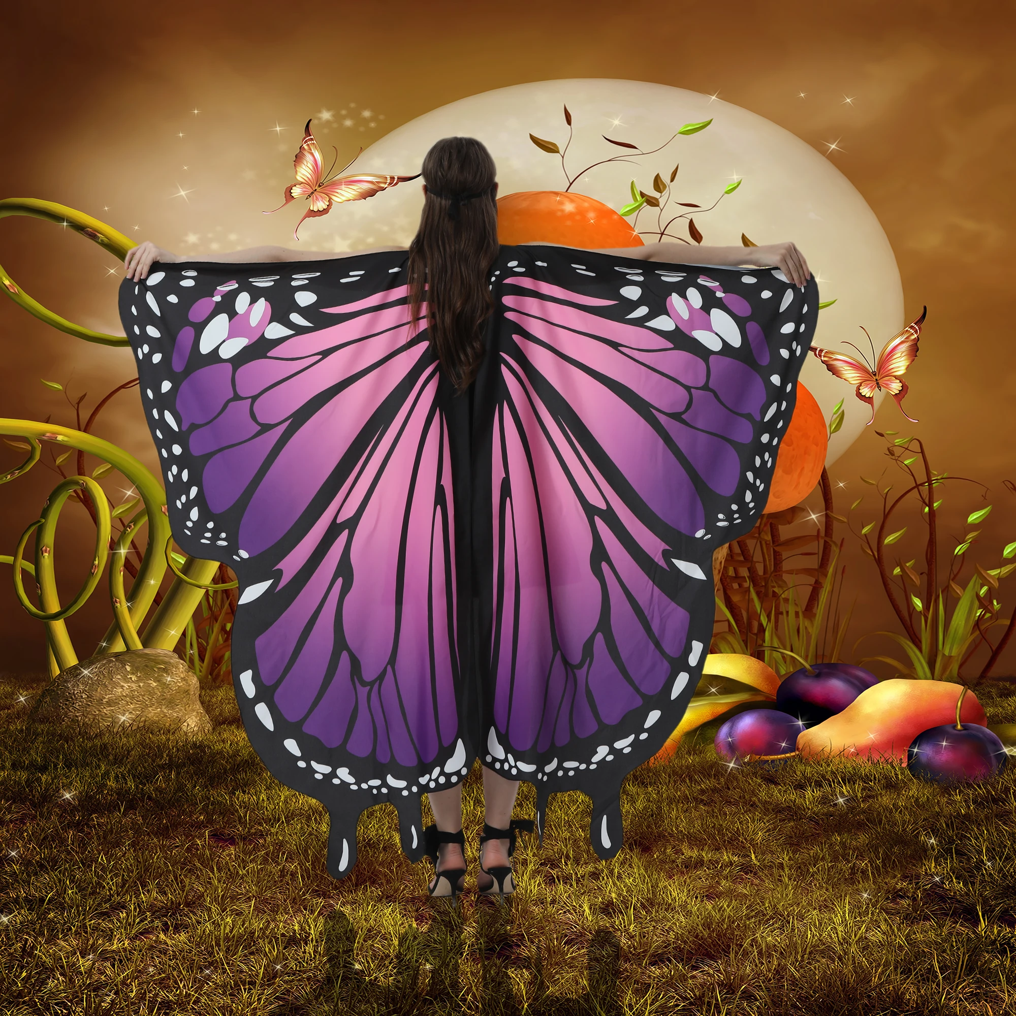 Wudimiqi Butterfly Wings for Women Halloween Butterfly Costume for Women Halloween Costume Women Fairy Ladies Cape