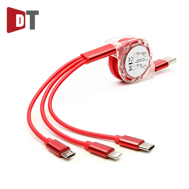 Portable 3 In 1 Multi Usb Phone Fast Charging Charger Cable Durable 3-in-1 Retractable Charger