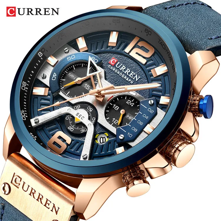 Curren 8329 Luxury Brand Mens Chronograph Business Wrist Watches Leather Strap Multifunctional Waterproof Military Wristwatch